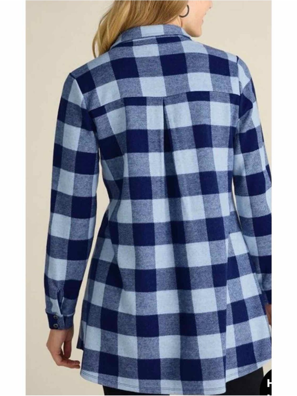 Soft Surroundings Light & Navy Blue Plaid Button-Front Tunic - Picture 2 of 6